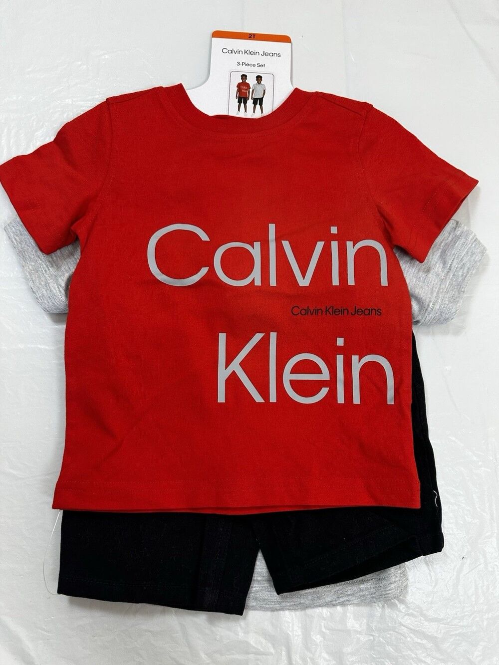 Calvin Klein Boys Kids' 3-piece Short Set, Red, NWT, Size 2T